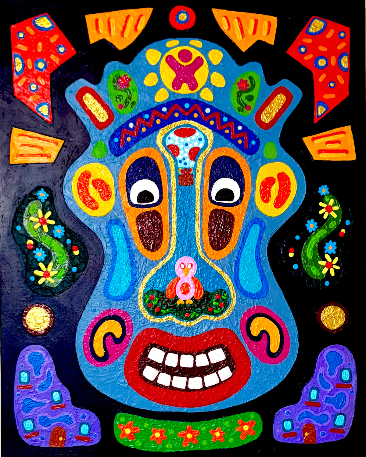 Tiki Manu — original acrylic painting with modeling paste on canvas